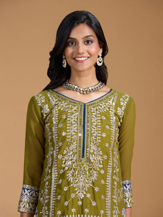 Georgette Heavy Embroidered Embellished Navy Blue Kurta and Pant with Dupatta (Set of 3)