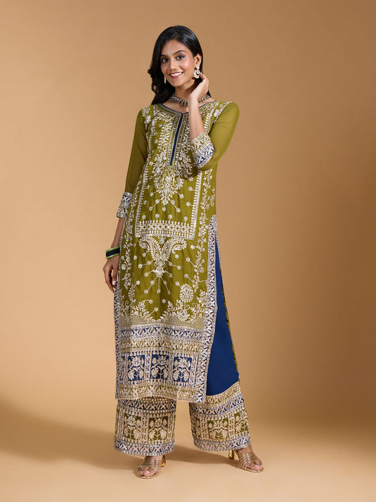 Georgette Heavy Embroidered Embellished Navy Blue Kurta and Pant with Dupatta (Set of 3)