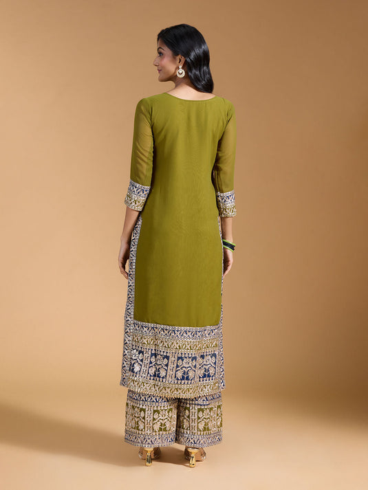 Georgette Heavy Embroidered Embellished Navy Blue Kurta and Pant with Dupatta (Set of 3)