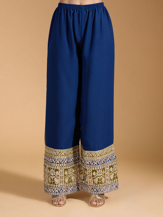 Georgette Heavy Embroidered Embellished Navy Blue Kurta and Pant with Dupatta (Set of 3)