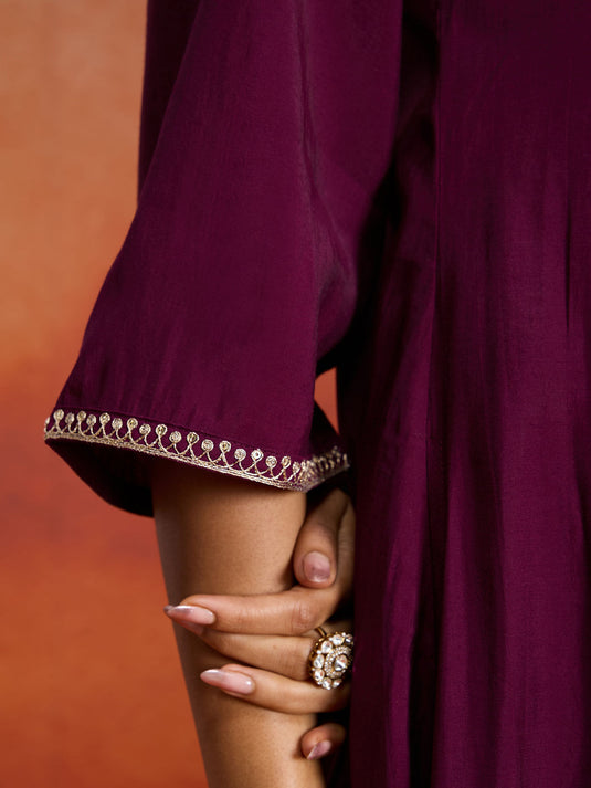 Pure Chanderi Embroidered A-line Kurta Set with Net Dupatta