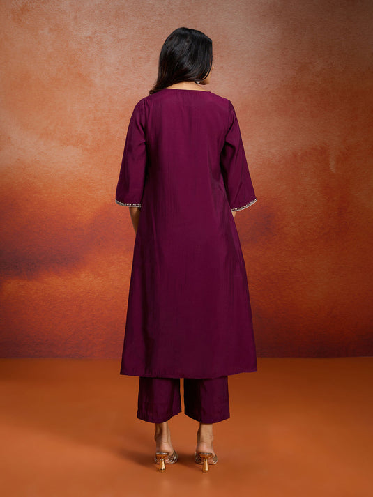 Pure Chanderi Embroidered A-line Kurta Set with Net Dupatta