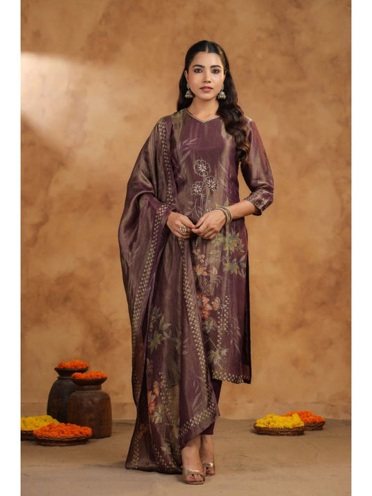 Ritvi Mulberry Shimmer Work Premium Kurta with Pant and Dupatta (Set of 3)