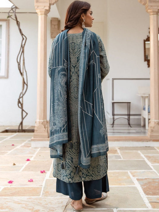 Ethnic Motifs Embroidered Regular Mirror Work Pure Cotton Straight Kurta Set